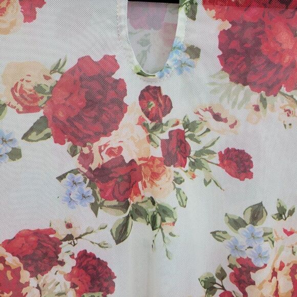 Y2K Blouse XS Cream Blossom Flower Sheer Mesh Tiered Ruffle Sleeve Cottage Core - Picture 7 of 11